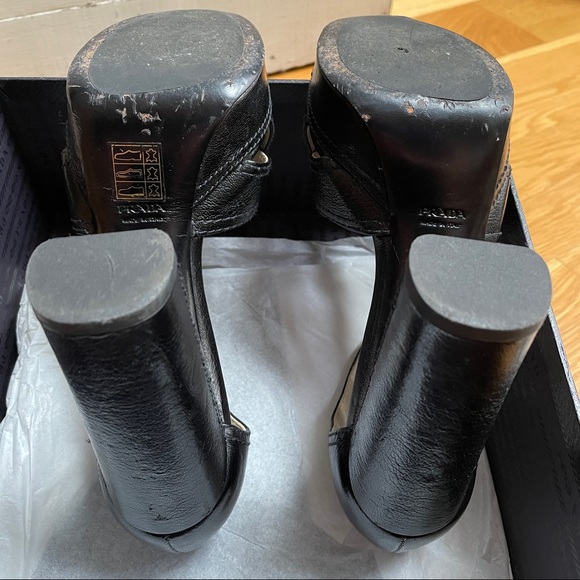 Prada Madras Classic Nero Open Toed Platform Heels - Picture 7 of 15